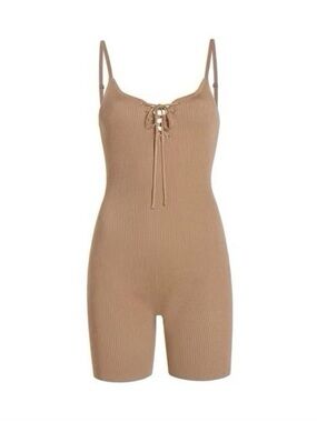 Madden Girl Steve Madden XL Beige Scoop Neck Lace-Up Ribbed Bodycon Romper NWT